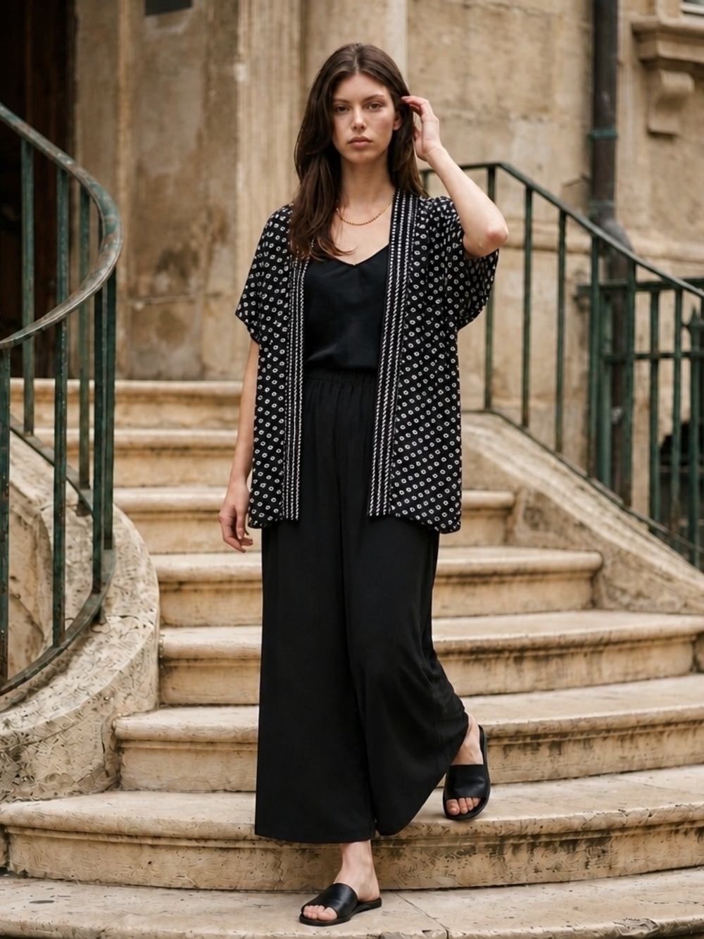 NWT LOFT Black Patterned Oversized Kimono Style Vest Or Coverup Sz  XS/S